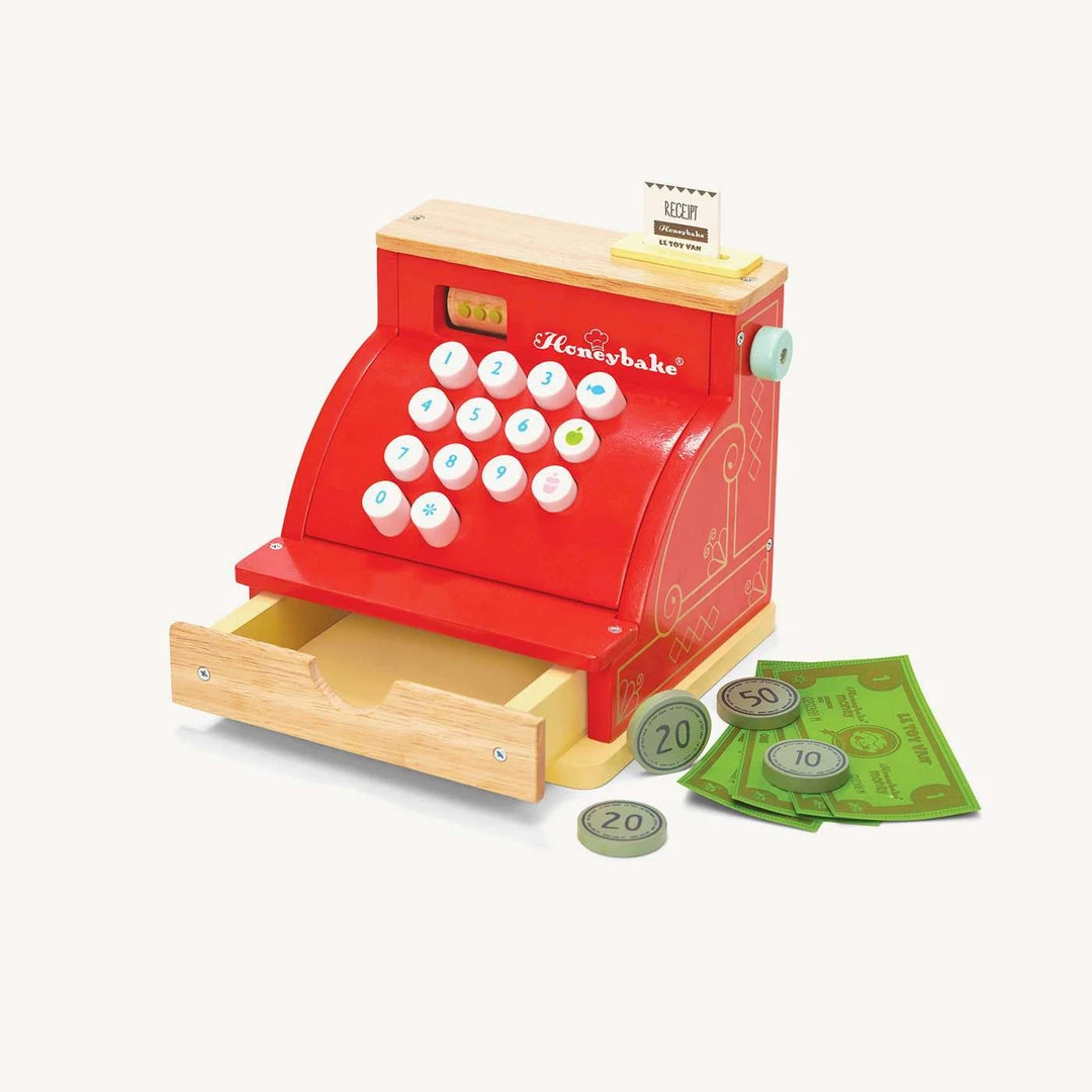 Pretend Play Le Toy Van - Red Honeybake Wooden Cash Register 3 Pretend Play Le Toy Van - Red Honeybake Wooden Cash Register